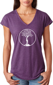 White Tree of Life Circle Triblend V-neck Yoga Tee Shirt - Yoga Clothing for You