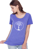 White Tree of Life Circle Striped Multi-Contrast Yoga Tee - Yoga Clothing for You