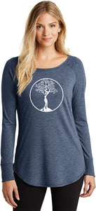 White Tree of Life Circle Triblend Long Sleeve Tunic Tee - Yoga Clothing for You
