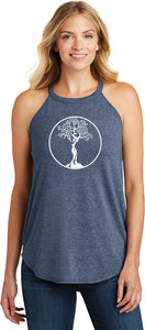 White Tree of Life Circle Triblend Yoga Rocker Tank Top - Yoga Clothing for You