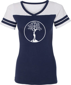 White Tree of Life Circle Powder Puff Yoga Tee Shirt - Yoga Clothing for You