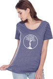 White Tree of Life Circle Striped Multi-Contrast Yoga Tee - Yoga Clothing for You