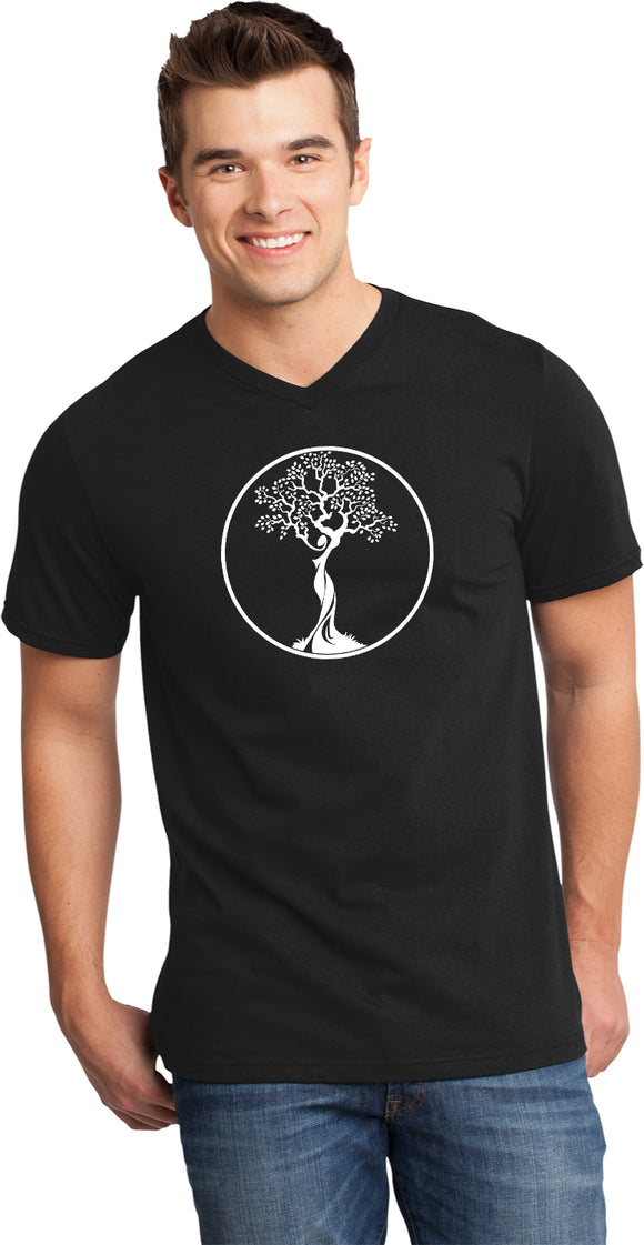 White Tree of Life Circle Important V-neck Yoga Tee Shirt - Yoga Clothing for You