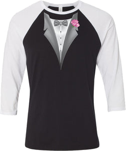 Tuxedo T-shirt Pink Flower Raglan - Yoga Clothing for You