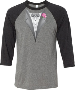 Tuxedo T-shirt Pink Flower Raglan - Yoga Clothing for You