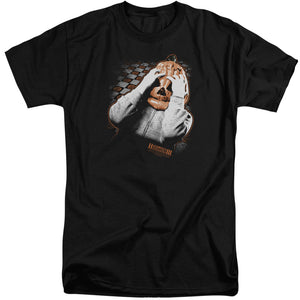 Halloween Tall T-Shirt Worried Pumpkin Mask Black Tee - Yoga Clothing for You