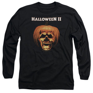 Halloween Long Sleeve T-Shirt Skull in Pumpkin Black Tee - Yoga Clothing for You