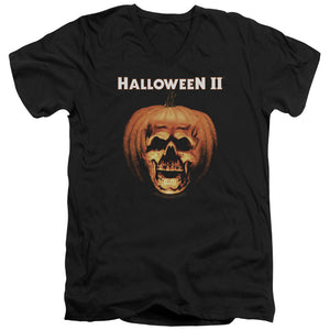Halloween Slim Fit V-Neck T-Shirt Skull in Pumpkin Black Tee - Yoga Clothing for You