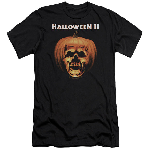 Halloween Slim Fit T-Shirt Skull in Pumpkin Black Tee - Yoga Clothing for You