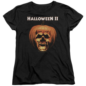 Halloween Womens T-Shirt Skull in Pumpkin Black Tee - Yoga Clothing for You