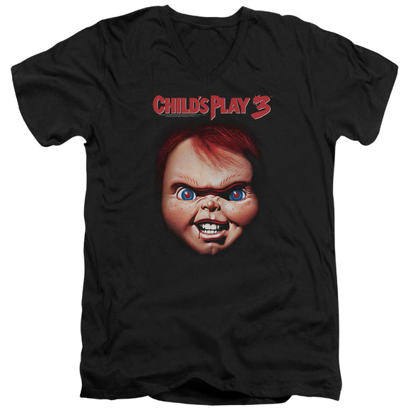 Childs Play Slim Fit V-Neck T-Shirt Chucky Close Up Black Tee - Yoga Clothing for You