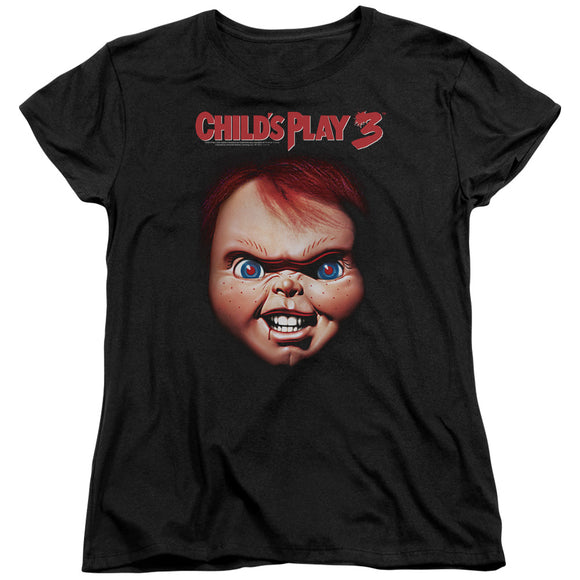 Childs Play Womens T-Shirt Chucky Close Up Black Tee - Yoga Clothing for You