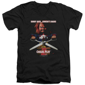 Childs Play Slim Fit V-Neck T-Shirt Movie Poster Black Tee - Yoga Clothing for You