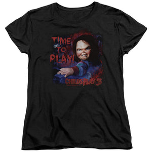 Childs Play Womens T-Shirt Chucky Time To Play Black Tee - Yoga Clothing for You