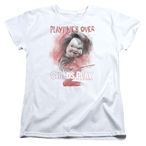 Childs Play Womens T-Shirt Playtimes Over White Tee - Yoga Clothing for You