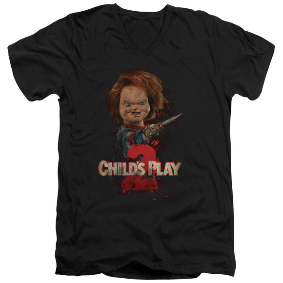 Childs Play Slim Fit V-Neck T-Shirt Hand Knife Black Tee - Yoga Clothing for You