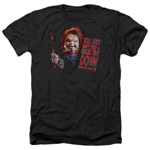 Childs Play Heather T-Shirt Can't Keep a Good Guy Down Black Tee - Yoga Clothing for You