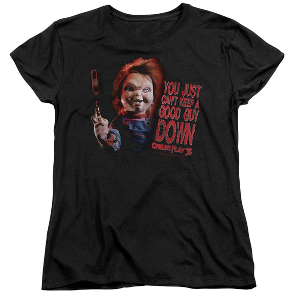 Childs Play Womens T-Shirt Can't Keep a Good Guy Down Black Tee - Yoga Clothing for You