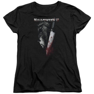 Halloween Womens T-Shirt Michael Myers Side Profile Black Tee - Yoga Clothing for You