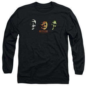 Halloween Long Sleeve T-Shirt Three Masks Black Tee - Yoga Clothing for You