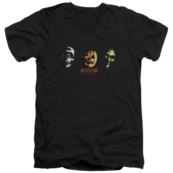 Halloween Slim Fit V-Neck T-Shirt Three Masks Black Tee - Yoga Clothing for You