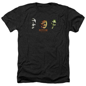 Halloween Heather T-Shirt Three Masks Black Tee - Yoga Clothing for You