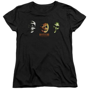 Halloween Womens T-Shirt Three Masks Black Tee - Yoga Clothing for You