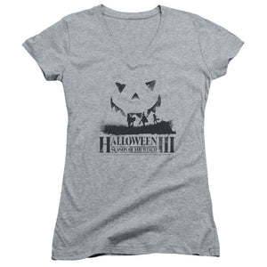 Halloween Juniors V-Neck T-Shirt Silhouette Athletic Heather Tee - Yoga Clothing for You