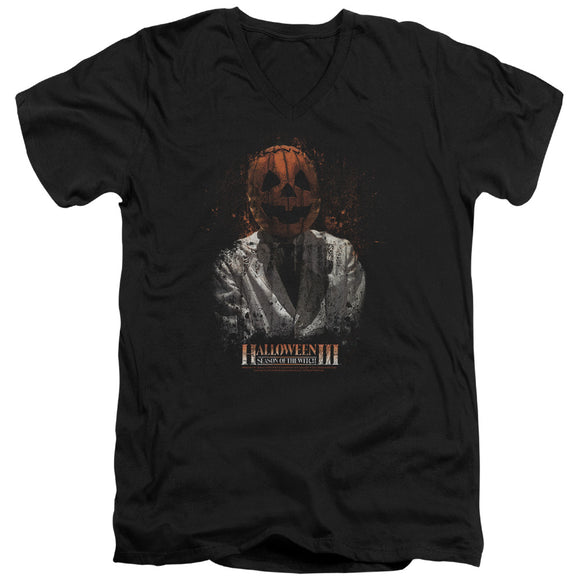 Halloween Slim Fit V-Neck T-Shirt Pumpkin Head Scientist Black Tee - Yoga Clothing for You
