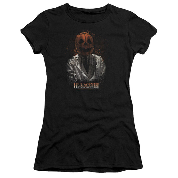 Halloween Juniors T-Shirt Pumpkin Head Scientist Black Tee - Yoga Clothing for You