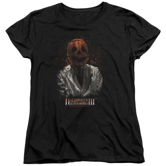 Halloween Womens T-Shirt Pumpkin Head Scientist Black Tee - Yoga Clothing for You