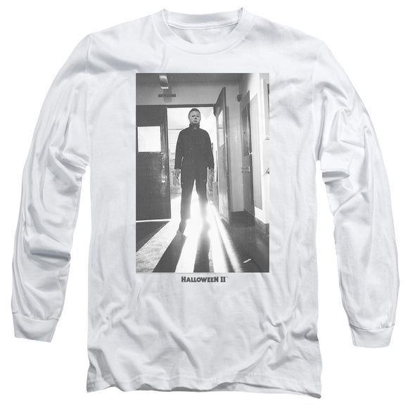 Halloween Long Sleeve T-Shirt Michael Myers in Doorway White Tee - Yoga Clothing for You