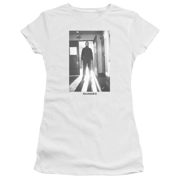 Halloween Juniors T-Shirt Michael Myers in Doorway White Premium Tee - Yoga Clothing for You