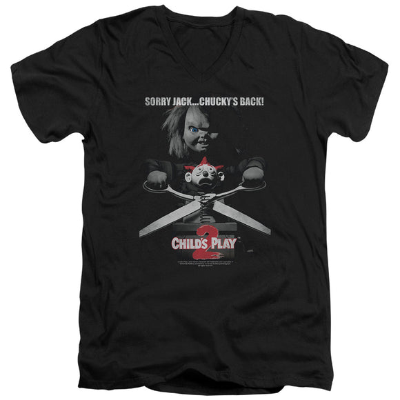 Childs Play Slim Fit V-Neck T-Shirt Sorry Jack Chuckys Back Black Tee - Yoga Clothing for You