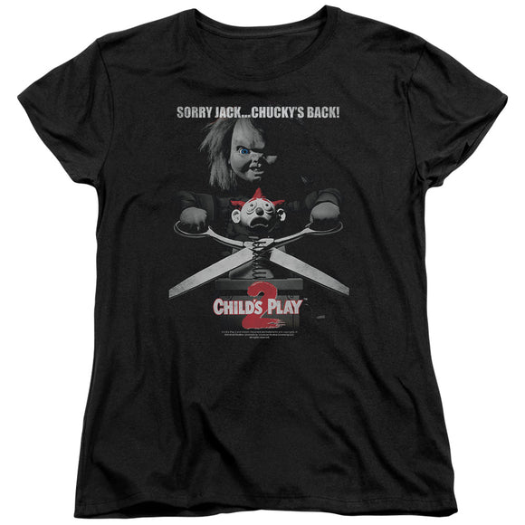 Childs Play Womens T-Shirt Sorry Jack Chuckys Back Black Tee - Yoga Clothing for You