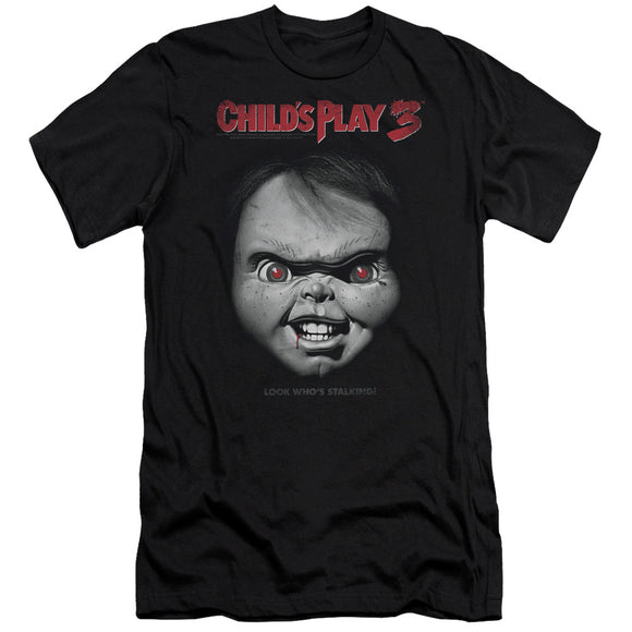 Childs Play Premium Canvas T-Shirt Chucky Look Whos Stalking Black Tee - Yoga Clothing for You
