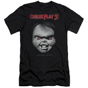 Childs Play Slim Fit T-Shirt Chucky Look Whos Stalking Black Tee - Yoga Clothing for You