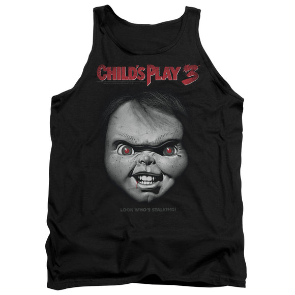 Childs Play Tanktop Chucky Look Whos Stalking Black Tank - Yoga Clothing for You