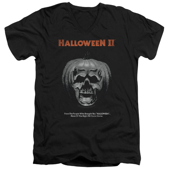 Halloween Slim Fit V-Neck T-Shirt Pumpkin Skull Poster Black Tee - Yoga Clothing for You