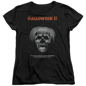 Halloween Womens T-Shirt Pumpkin Skull Poster Black Tee - Yoga Clothing for You