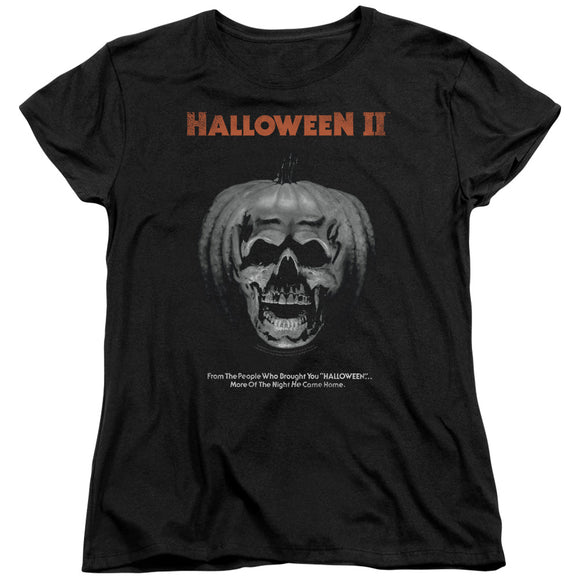 Halloween Womens T-Shirt Pumpkin Skull Poster Black Tee - Yoga Clothing for You