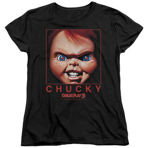 Childs Play Womens T-Shirt Chucky Portrait Black Tee - Yoga Clothing for You