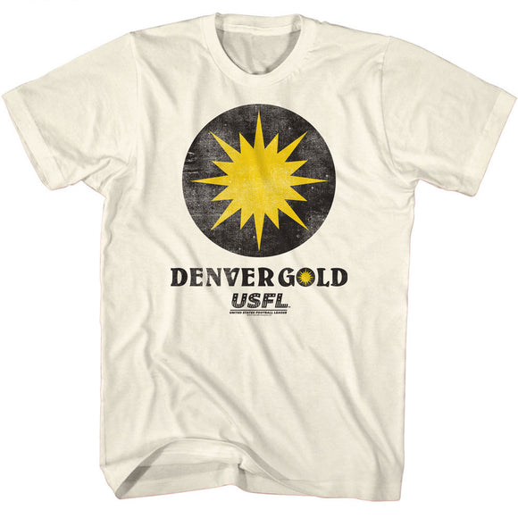 USFL Denver Gold Distressed Logo Natural T-shirt