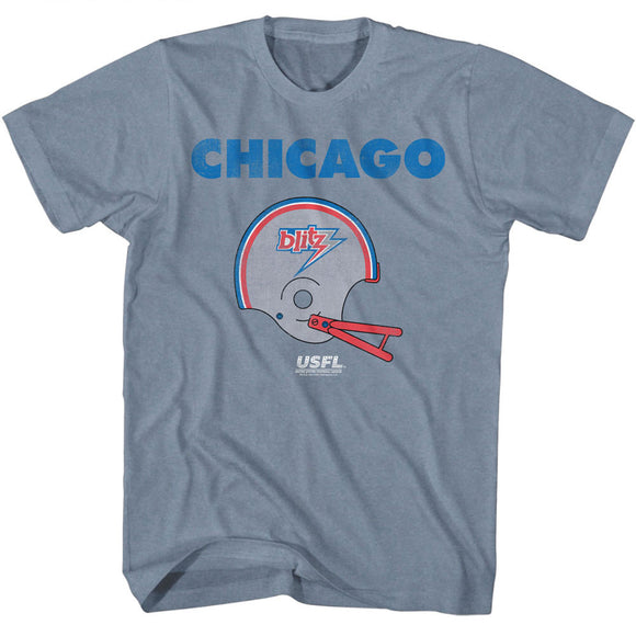 USFL Chicago Blitz Helmet Logo Heather Indigo T-shirt