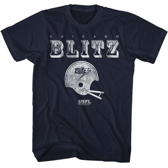 USFL Vintage Chicago Blitz Helmet Logo Navy Tall T-shirt