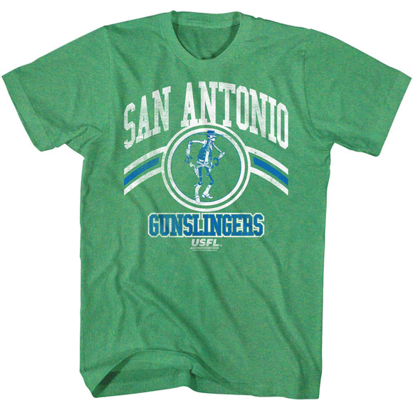 USFL San Antonio Gunslingers Logo Heather Green T-shirt