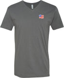 USA Patriotic T-shirt Waving USA Flag Patch Pocket Print V-Neck - Yoga Clothing for You