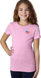 Girls Waving USA Flag T-shirt Patch Pocket Print - Yoga Clothing for You