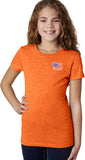 Girls Waving USA Flag T-shirt Patch Pocket Print - Yoga Clothing for You