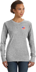 Ladies Waving USA Flag Sweatshirt Patch Pocket Print - Yoga Clothing for You